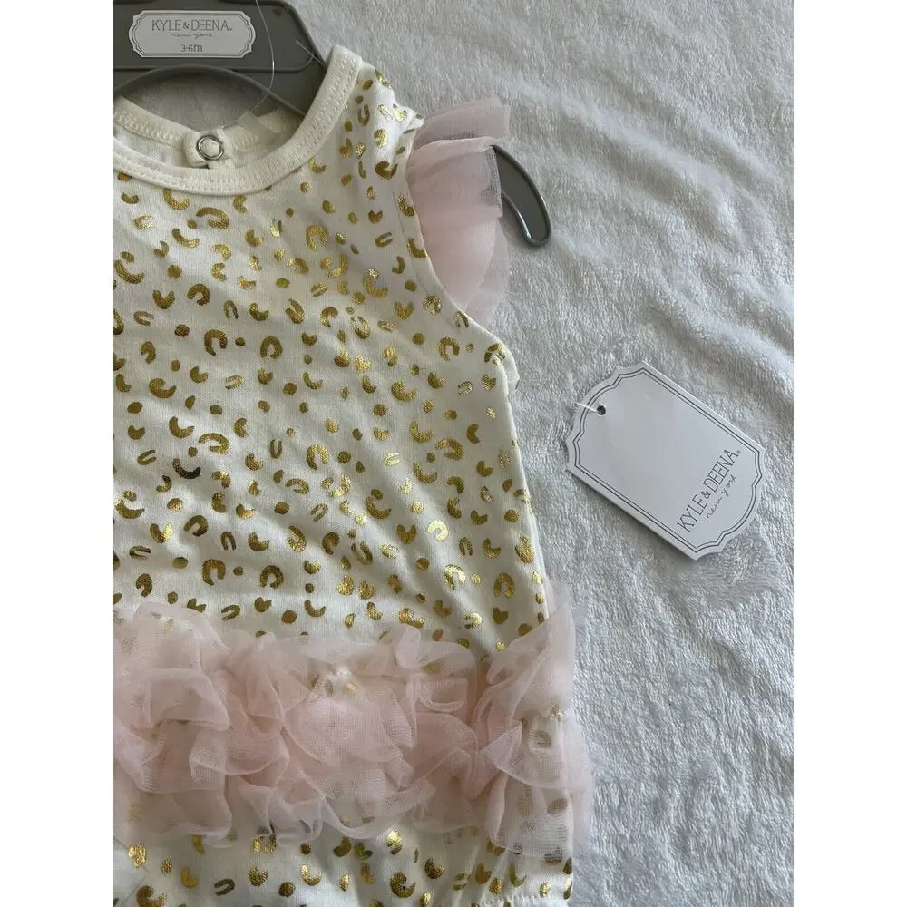 Kyle & Deena Baby Girls Bubble Romper 3-6M White Gold Hearts Pink Peach Tutu NEW